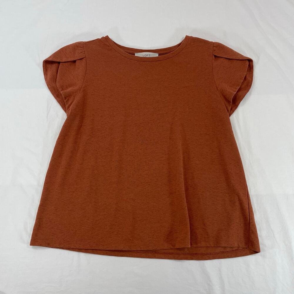 LOFT Rust Brown Flutter Sleeve Knit Tee Shirt Top Large Women’s